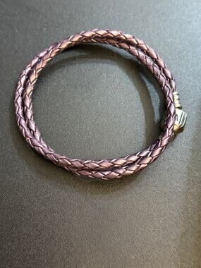 Pandora Double Leather Bracelet S925 ALE size 6 Purple